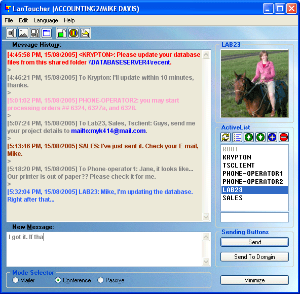 VSL LanToucher Network Messenger Screenshot